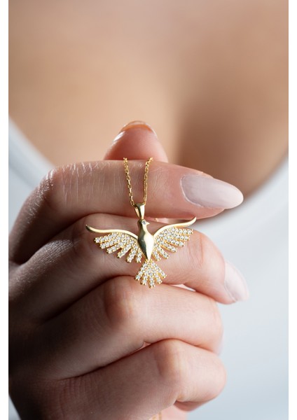 925 Ayar Gümüş Gold Kaplama Anka Kuşu Kolye