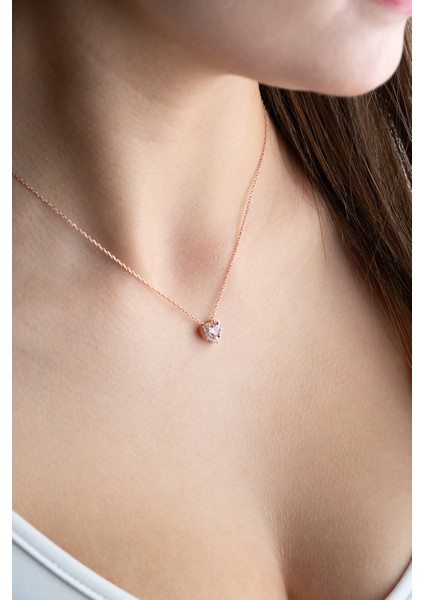 925 Ayar Gümüş Kalp Model Pembe Taşlı Kolye modelleri