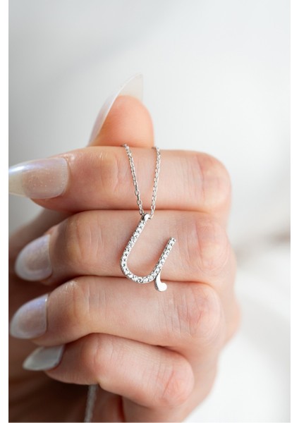 925 Ayar Gümüş Rodyum Kaplama U Harfi Kadın Kolye