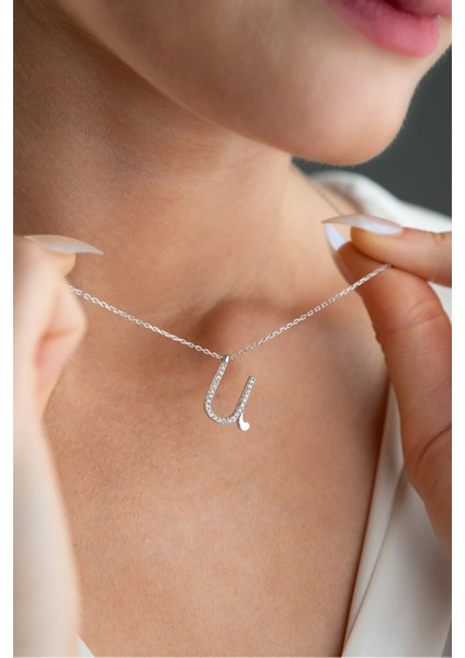 925 Ayar Gümüş Rodyum Kaplama U Harfi Kadın Kolye fiyatları