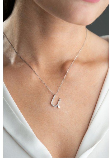 925 Ayar Gümüş Rodyum Kaplama U Harfi Kadın Kolye modelleri