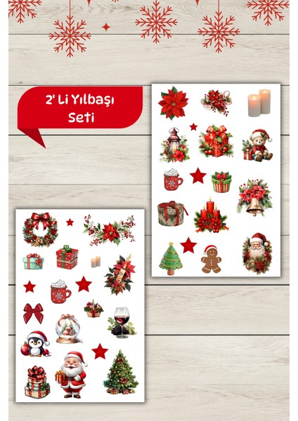 2 'li Yılbaşı/yeni Yıl Temalı Sticker-Etiket Bullet Journal/scrapbook/ajanda/defter