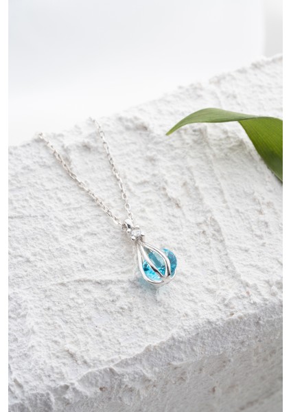 925 Ayar Gümüş Rodyum Kaplama Balon Içinde Aqumarin Taşlı Kolye fiyatları