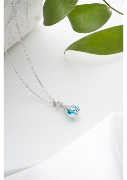 925 Ayar Gümüş Rodyum Kaplama Balon Içinde Aqumarin Taşlı Kolye modelleri