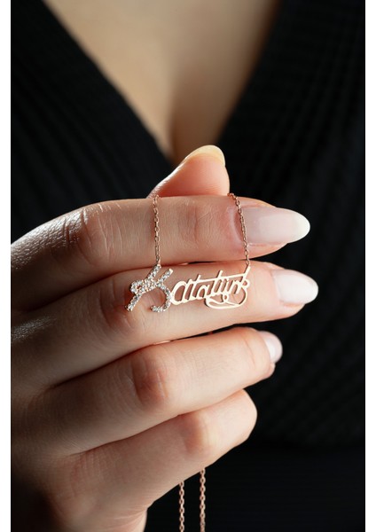 925 Ayar Gümüş Rose Kaplama Atatürk Imza Kolye