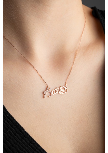 925 Ayar Gümüş Rose Kaplama Atatürk Imza Kolye fiyatları