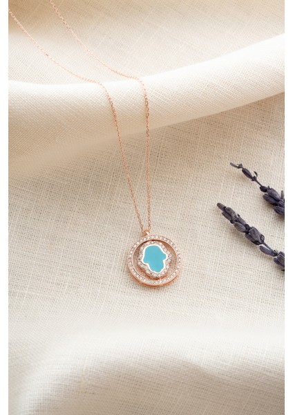 925 Ayar Gümüş Fatma Ana Eli Yuvarlak Model Dönerli Kolye