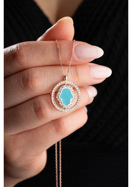 925 Ayar Gümüş Fatma Ana Eli Yuvarlak Model Dönerli Kolye fiyatları