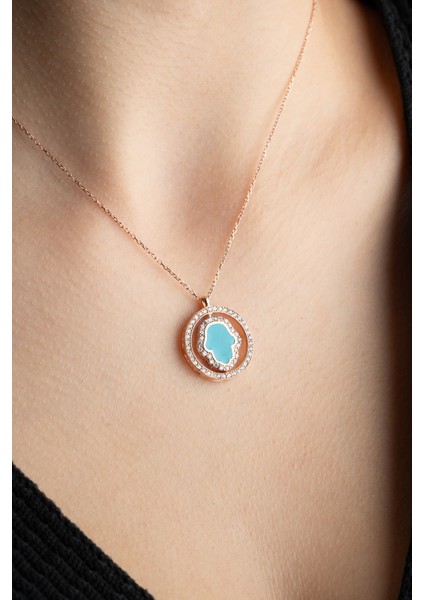 925 Ayar Gümüş Fatma Ana Eli Yuvarlak Model Dönerli Kolye modelleri