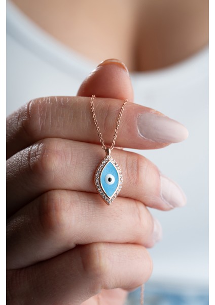 925 Ayar Gümüş Mineli Nazar Model Kadın Kolye