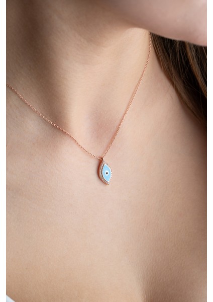 925 Ayar Gümüş Mineli Nazar Model Kadın Kolye fiyatları