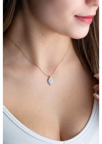 925 Ayar Gümüş Mineli Nazar Model Kadın Kolye modelleri