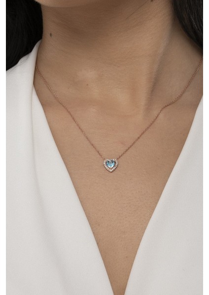 925 Ayar Gümüş Aquamarin Taşlı Kalp Model Kadın Kolye fiyatları