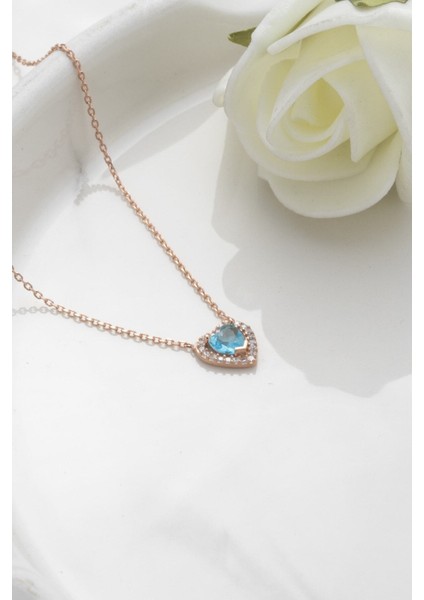 925 Ayar Gümüş Aquamarin Taşlı Kalp Model Kadın Kolye modelleri