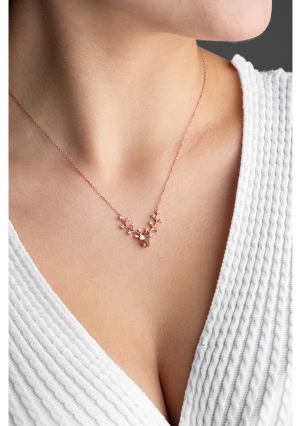 925 Ayar Gümüş Rose Kaplama Geyik Başı Zultanite Taşlı Kolye fiyatları