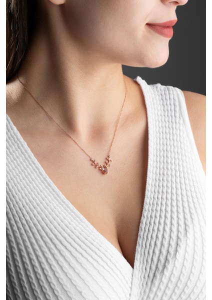 925 Ayar Gümüş Rose Kaplama Geyik Başı Zultanite Taşlı Kolye modelleri