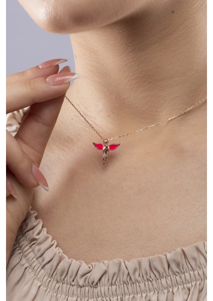 925 Ayar Gümüş Beyaz Kanatlı Melek Model Kadın Kolye