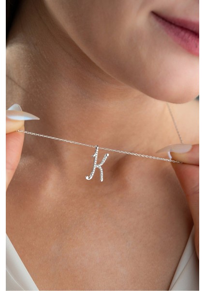 925 Ayar Gümüş Rodyum Kaplama K Harfi Kadın Kolye fiyatları