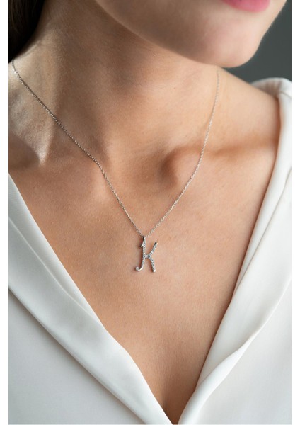 925 Ayar Gümüş Rodyum Kaplama K Harfi Kadın Kolye modelleri