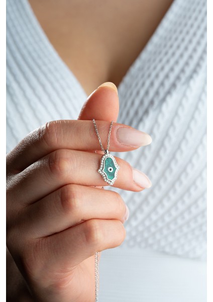 925 Ayar Gümüş Rodyum Kaplama Fatma Ana Eli Kolye