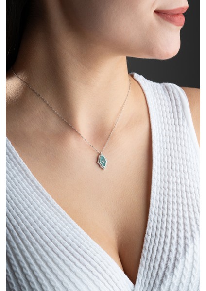 925 Ayar Gümüş Rodyum Kaplama Fatma Ana Eli Kolye modelleri