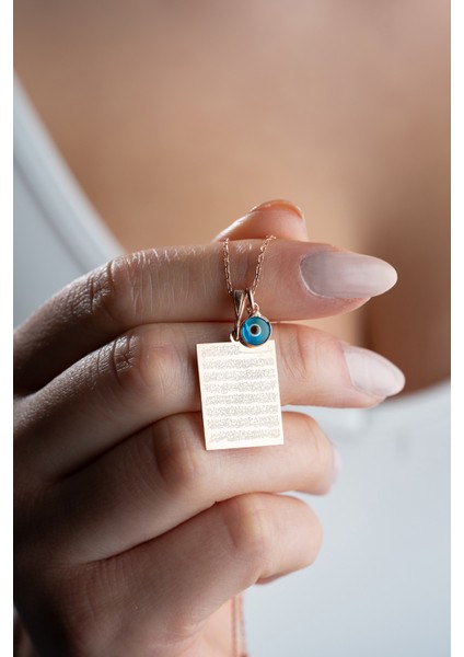 925 Ayar Gümüş Rose Kaplama Ayetel Kürsi Plaka Model Kolye