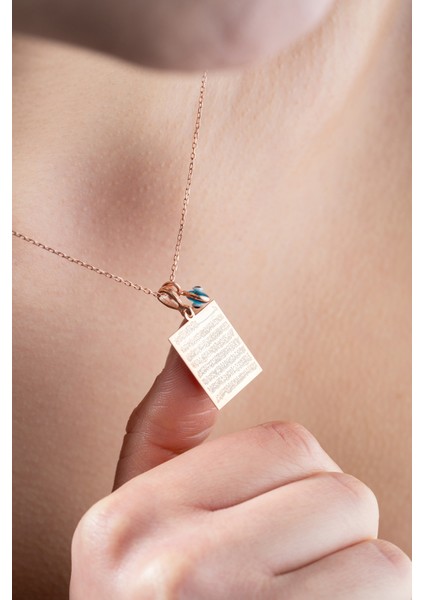 925 Ayar Gümüş Rose Kaplama Ayetel Kürsi Plaka Model Kolye fiyatları