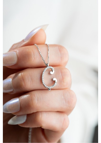 925 Ayar Gümüş Rodyum Kaplama Ç Harfi Kadın Kolye