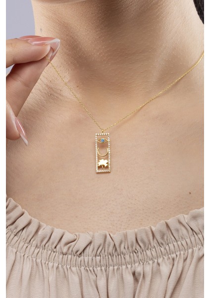 925 Ayar Gümüş Şans Kolyesi Göz Nal Yonca