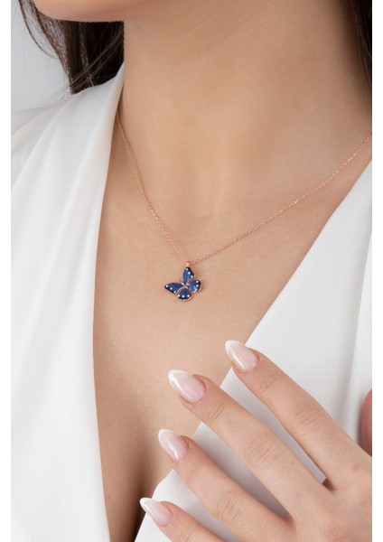 925 Ayar Gümüş Mavi Mineli Kelebek Kolye Kadın fiyatları