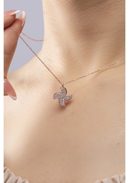 925 Ayar Gümüş Rüzgar Gülü Dönerli Model Kadın Kolye