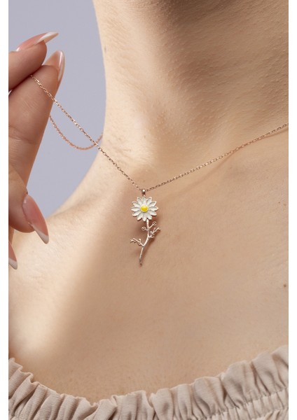 925 Ayar Gümüş Rose Papatya Model Kadın Kolye