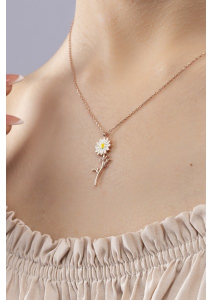 925 Ayar Gümüş Rose Papatya Model Kadın Kolye fiyatları