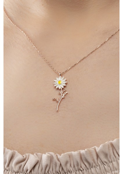 925 Ayar Gümüş Rose Papatya Model Kadın Kolye modelleri