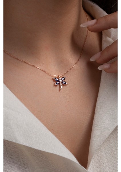 925 Ayar Gümüş Lacivert Taşlı Yusufçuk Kadın Kolye fiyatları