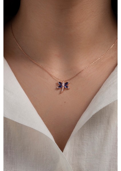 925 Ayar Gümüş Lacivert Taşlı Yusufçuk Kadın Kolye modelleri