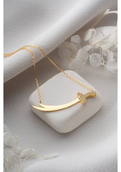 925 Ayar Gümüş Gold Kaplama Hz. Ali Kılıcı Kolye