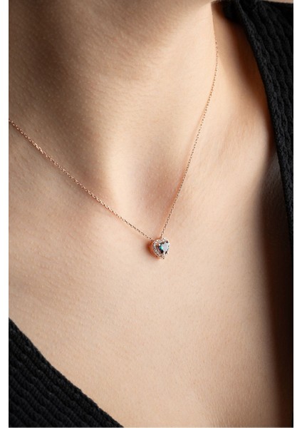 925 Ayar Gümüş Mistik Topaz Taşlı Kalp Model Kolye fiyatları