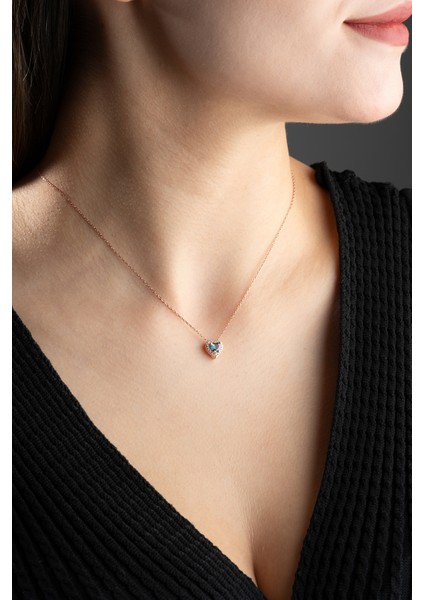 925 Ayar Gümüş Mistik Topaz Taşlı Kalp Model Kolye modelleri