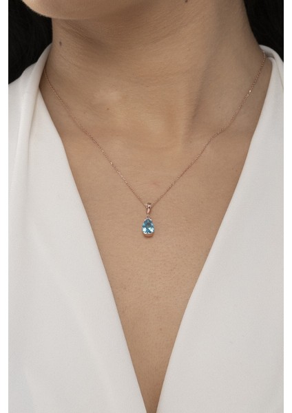 925 Ayar Gümüş Aquamarin Taşlı Damla Model Kadın Kolye fiyatları