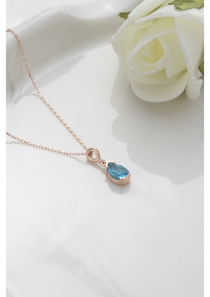 925 Ayar Gümüş Aquamarin Taşlı Damla Model Kadın Kolye modelleri