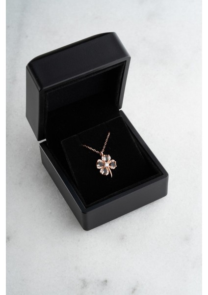 925 Ayar Işıklı Kutuda Gümüş Zultanite Taşlı Dört Yapraklı Şans Yonca Kolye