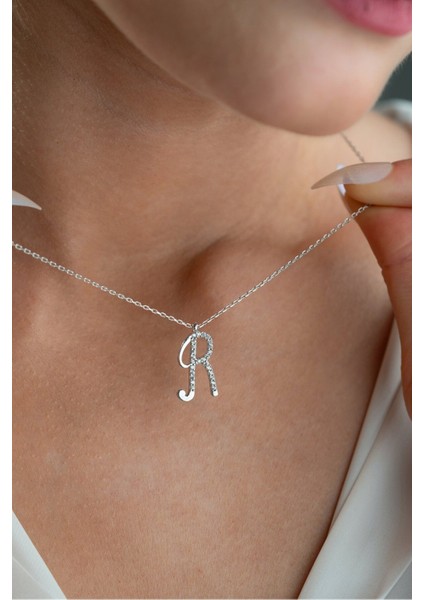 925 Ayar Gümüş Rodyum Kaplama R Harfi Kadın Kolye fiyatları