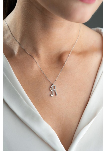 925 Ayar Gümüş Rodyum Kaplama R Harfi Kadın Kolye modelleri