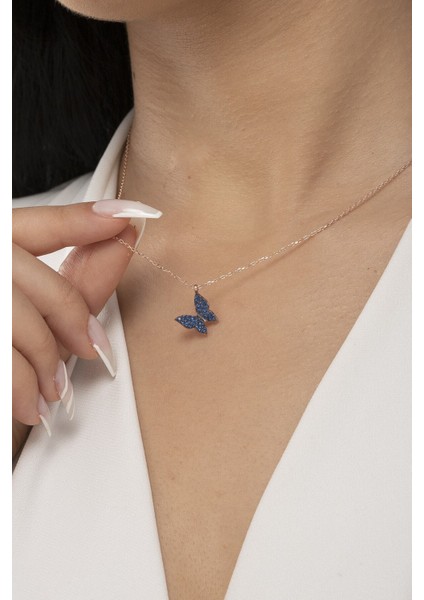 925 Ayar Gümüş Zikron Taşlı Kelebek Model Kadın Kolye