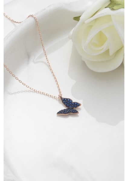 925 Ayar Gümüş Zikron Taşlı Kelebek Model Kadın Kolye fiyatları