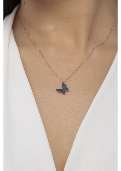 925 Ayar Gümüş Zikron Taşlı Kelebek Model Kadın Kolye modelleri