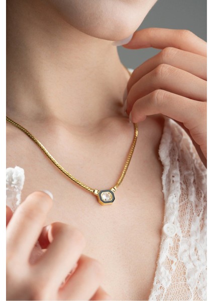 925 Ayar Gümüş Gold Kaplama Hasır Zincirli Ortası Tektaş Kolye modelleri