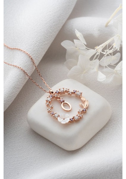 925 Ayar Gümüş Rose Kaplama Aşk Yuvası Ö Harfi Kadın Kolye