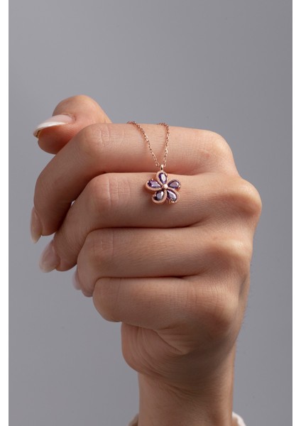 925 Ayar Gümüş Mor Taşlı Kadın Gümüş Kolye